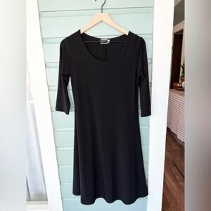 Sympli minimalist black jersey knit dress 3/4 length sleeve swing lagenlook fall